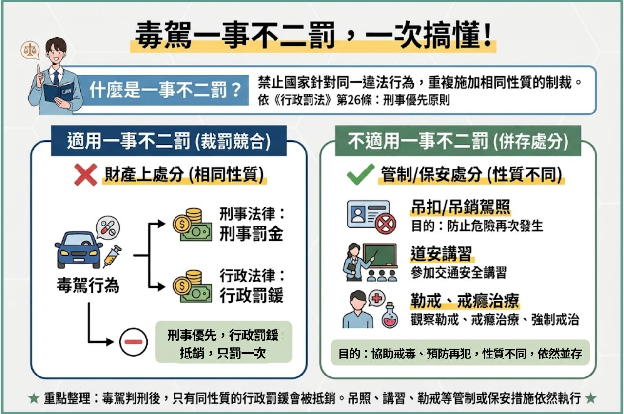 一事不二罰是什麼？毒駕適用嗎？